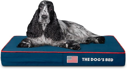 The Dog’s Bed Orthopedic Memory Foam Dog Bed, Medium Blue Oxford with Red Trim USA Flag, Pain Relief for Arthritis, Hip & Elbow Dysplasia, Post Surgery, Supportive, Waterproof, Veterinary Approved