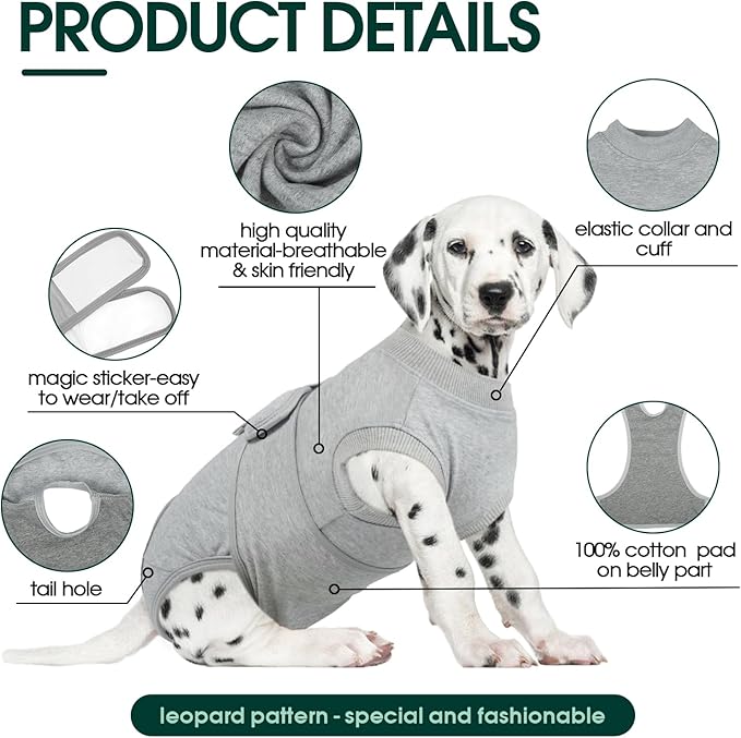 Kuoser Dog Recovery Suit for Male Dogs, Post-Surgery Bodysuit for Spay Neuter, Dog Onesie After Surgery, Anti-Licking Pet Surgical Recovery Suit, Gray L