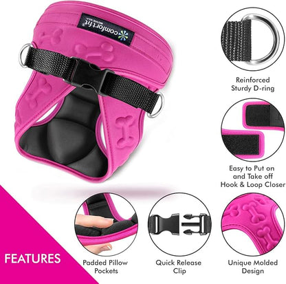 Comfort Fit Dog Harness No Pull No Escape Harness Adjustable Buckles Soft Padded Reflective Choke Step in Dog Vest with Easy Control Handle for Small Medium Large Dogs & Puppies