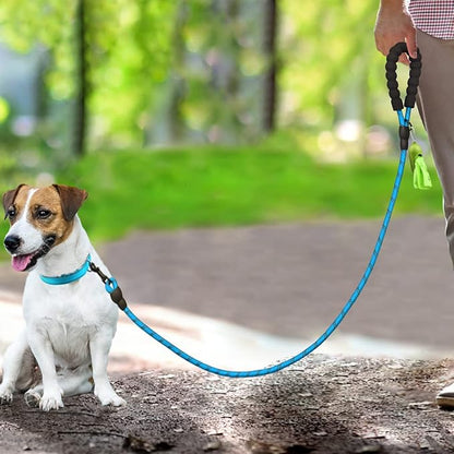 Dynmeow Reflective Dog Collar and Leash Set, 6FT Strong Climbing Rope Leash with Padded Handle, Adjustable Pet Collar with Soft Neoprene Padding for Small Medium Dogs, Blue, S