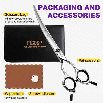 Curved Dog Grooming Scissors 7.5 in Curve Shears for Pet Dogs Cat Japan 440C 30°Arc Upward & Downward for Trimming Face and Paws(7.5, Curved)