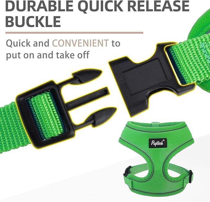 PUPTECK Soft Mesh Dog Harness and Leash Set Pet Puppy Cat Comfort Padded Vest No Pull Harnesses, Solid Green, M