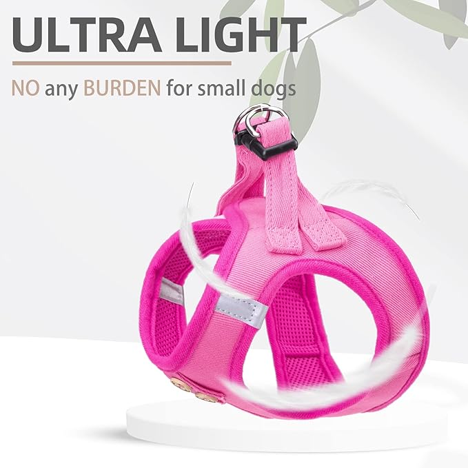 PUPTECK Dog Harness and Leash Set for Small Medium Dogs No Pull Step-in Soft Mesh Puppy Cat Vest Harnesses Reflective at Night, Denim Pink S