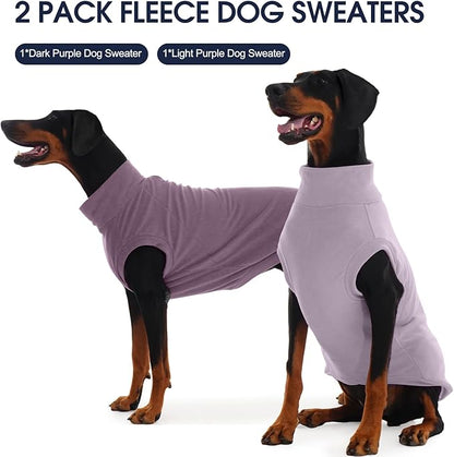 IECOii 2 Pack 4XL Dog Fleese Sweater - Warm & Stretchy, Machine Washable, Doberman Sweaters for Indoor Outdoor, Soft Dogs Coats Boy Girl for Fall Winter (Size XXXXL,Dark Purple & Light Purple)