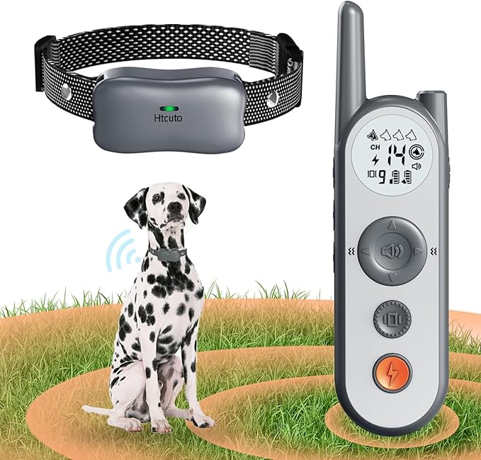 Htcuto 3500 Ft Wireless Dog Fence with 6100Ft Training Remote Collar, 185 Day Battery Rechargeable Electric Fence System, IPX7 Water Resistant, Use for Dogs*Grey