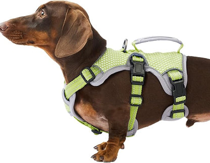 Huntboo Escape Proof Dog Harness, Escape Artist Harness, Reflective Dog Harness with Handle, Durable,Adjustable Vest for Small Medium Large Dogs Walking, Training, and Running Gear(Green,S)
