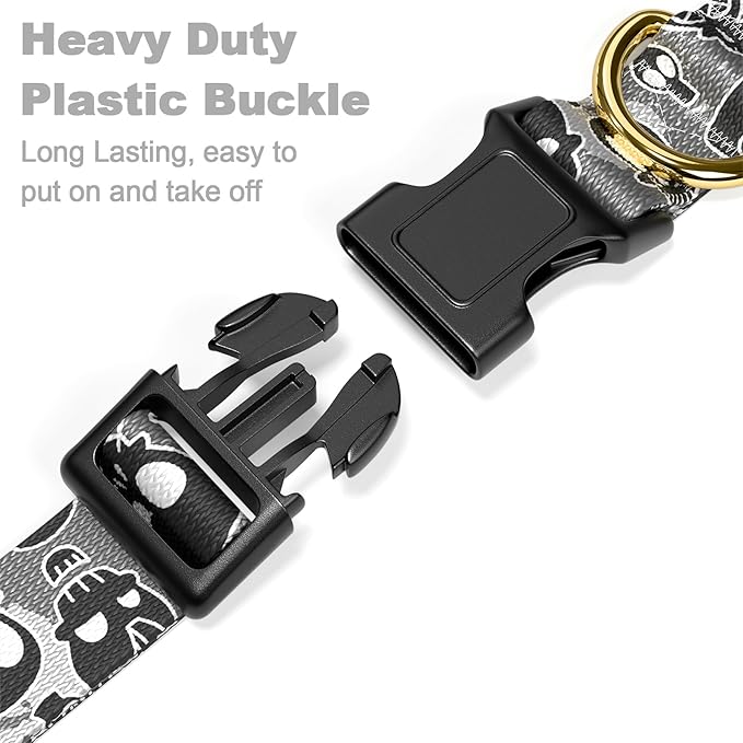 Rnivvi Dog Collar for Medium Dogs, Cute Heavy Duty Adjustable Puppy Collar with Quick Release Buckle for Girl & Female, Pet Accessories for Walking Running, M Length 1" Width, Black Skull