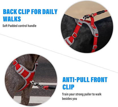 Plutus Pet No Pull Dog Harness, Release at Neck, Reflective Adjustable Dog Vest Harness, Easy Control Handle for Walking, for Small Medium Large Dogs, Red, M