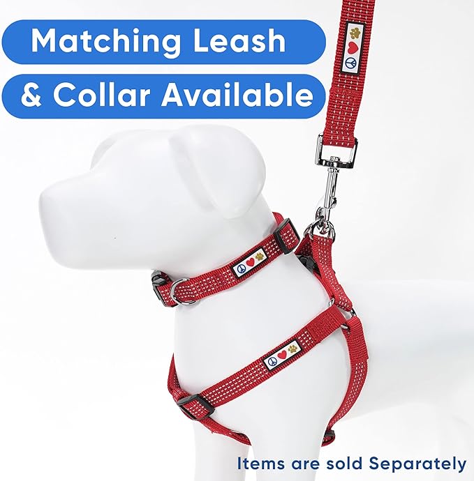 Pawtitas Reflective Step-in Dog Harness – Adjustable No-Pull Vest for Puppies to Seniors, Safe & Comfortable, L Red