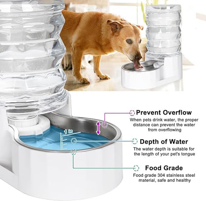 RIZZARI Automatic Gravity Pet Dispenser: 6.5L Large Capacity -No Power Needed -Stainless Steel with Triple Filter & Brush for Medium Dogs -Multiple Pets - Busy Pet Owners - Living Room -Kennel