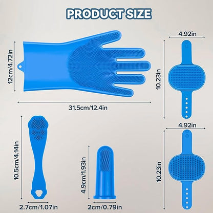 6PCS Pet Grooming Kit for Dogs, Dog Washing Gloves with High-Density Teeth, Dog Bath Brush & Silicone Heat Resistant Cleaning Gloves, Pet Hair Removal Glove for Dogs & Cats, (Navy Blue)