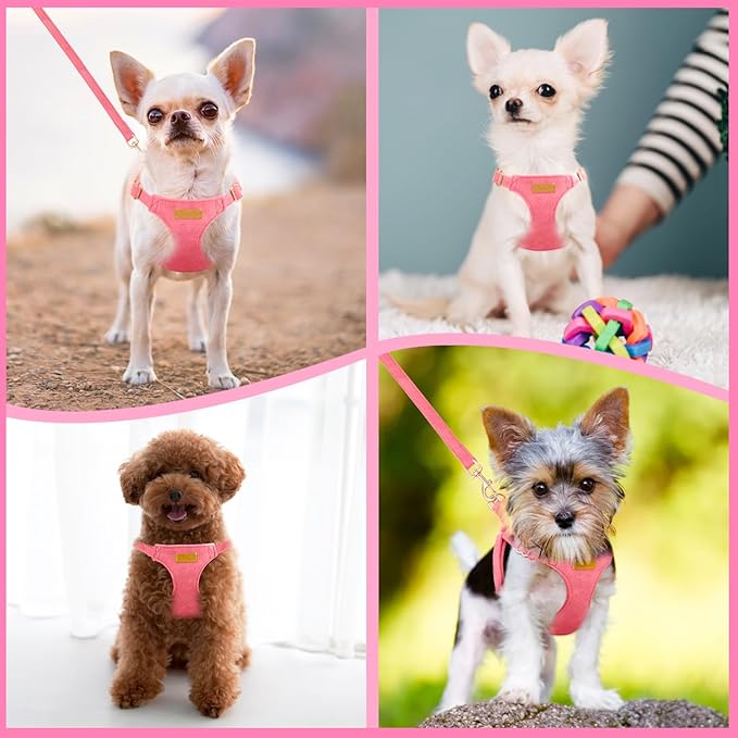 SlowTon Dog Harness Small Sized Dog - Soft XXS Dog Harness and Leash Set No Pull No Chock, Adjustable Lightweight Puppy Harness for XS Small Medium Dogs Cats (Solid Pink, XXS)