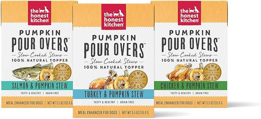 The Honest Kitchen Human Grade Pumpkin POUR OVERS Wet Toppers for Dogs (3 Pack), 5.5 oz - Variety