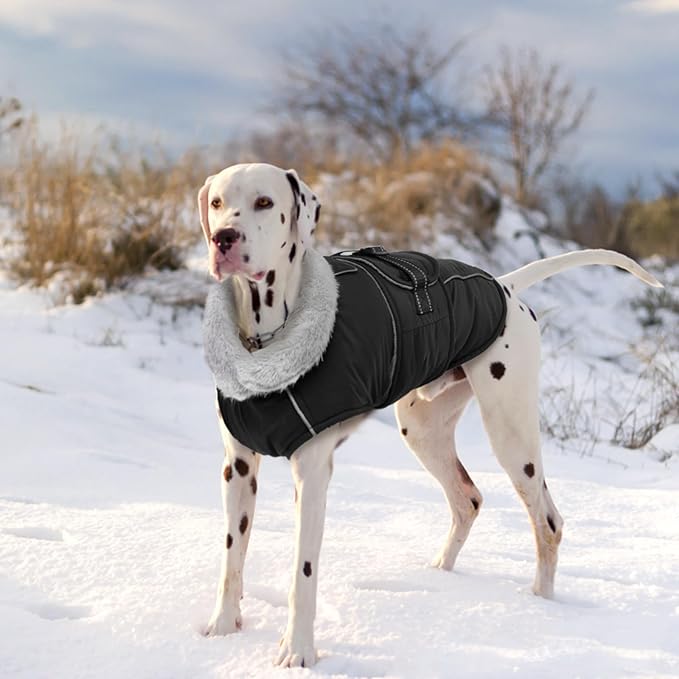 Lelepet Warm Dog Coats for Large Dogs Waterproof Dog Jacket Reflective Pet Fleece Vest Windproof Cold Weather Coats with Adjustable Buckle & Leash Hole, Black, XXXL