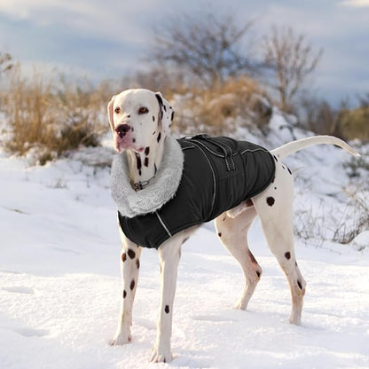 Lelepet Warm Dog Coats for Large Dogs Waterproof Dog Jacket Reflective Pet Fleece Vest Windproof Cold Weather Coats with Adjustable Buckle & Leash Hole, Black, XXXL