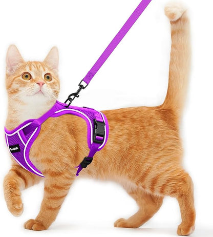 Cat Harness and Leash for Walking Escape Proof Soft Adjustable Cat Leash Breathable Comfortable Vest Easy to Wear Kitten Harness for Outdoor Travel Purple XS