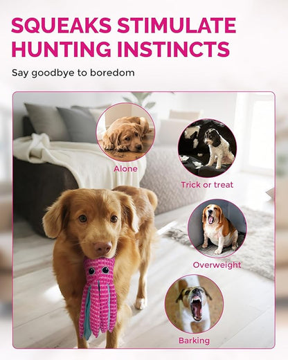 Squeaky Dog Toys for Large Dogs - Durable Dog Toys for Aggressive Chewers to Keep Them Busy - Interactive Plush Chew Toy with Squeaker & Crinkle Paper for Training Reward & Gift - Pink