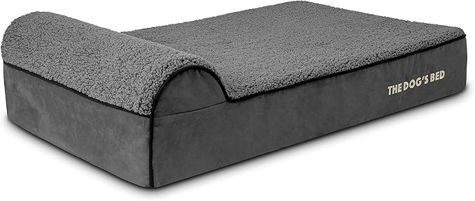 The Dog’s Bed Orthopedic Headrest Dog Bed Large Grey Plush, Memory Foam, Pain Relief for Arthritis, Hip & Elbow Dysplasia, Post Surgery, Lameness, Waterproof Washable Cover, Veterinary Approved