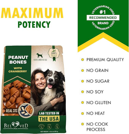 Dog Treats Peanut Butter Bones with Cranberry & Rawhide Free Chew 10.6 Oz - Pet Natural Mini & Big Snacks Healthy Collagen & Bulk Best Chews for Small & Large Dogs - Made for USA (Peanut Butter)