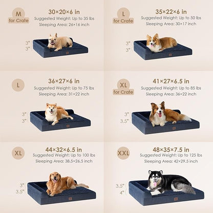 EHEYCIGA Orthopedic Dog Bed Medium Size Dogs, Memory Foam Dog Bed with Washable Removable Cover, Waterproof Pet Sofa Couch for Crate with Nonskid Bottom, 30x20x6, Navy Blue