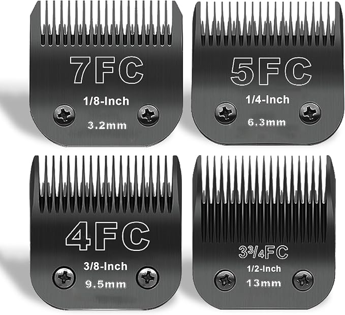 DODAER Black Detachable Pet Dog Grooming Clipper Stainless Steel Blades Set,Compatible with Andis,Oster A5,Wahl KM10 Series Clippers,4 Pack (7FC+5FC+4FC+3FC)