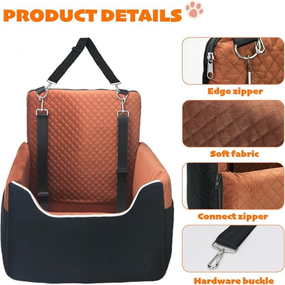 Dog Car Seat for Small Dogs Under 30lbs, Dog Booster Seat with Detachable Washable Cover and Cushion, Memory Foam Pet Car Seat with Safety Belt and Storage Pockets