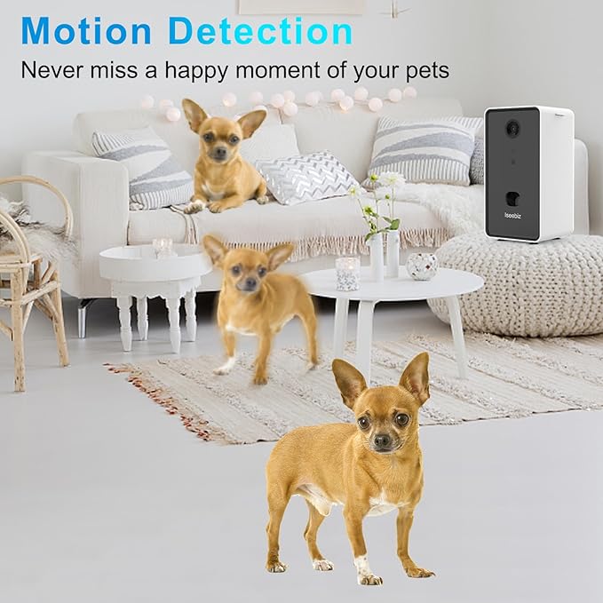 Iseebiz Pet Camera Treat Dispenser, 2 Way Audio Talk Listen, 5G WiFi, 1080P Night Vision Cat Dog Cam, App Control Tossing, Multi Devices Login, Compatible with Alexa, Play with Your Dogs and Cats