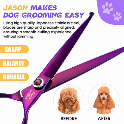 JASON Dog Scissors for Grooming - 7.5" Straight Scissors for Dog Grooming with Round Tips, Japanese 440C Stainless Steel Straight Shears with Diamond Adjustable Screw Christmas Gift
