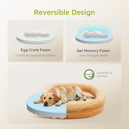 CWAWZ Jumbo Orthopedic Dog Bed, Big Dog Beds for Extra Large Sized Dogs with Full-Surround Bolsters, Dual-Sided Dog Cooling Bed with Memory Foam, Washable Pet Sofa Couch with Nonslip Bottom, Brown