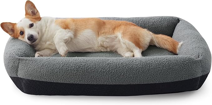 FURTIME Washable Dog Bed Medium Size Dogs, Rectangle Comfy Fluffy Medium Dog Bed, Removable Zipper Cover Machine Wash, Orthopedic Bed Durable Pet Cuddler with Anti-Slip Bottom, 25x21x7 in, Dark Grey