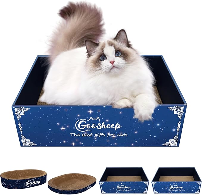 Goosheep 4PSC Cat Scratcher Cardboard 4-in1 Cat Bed Scratching Post for Indoor Cats Oval Corrugated Cardboard Bed Cats Scratching Board