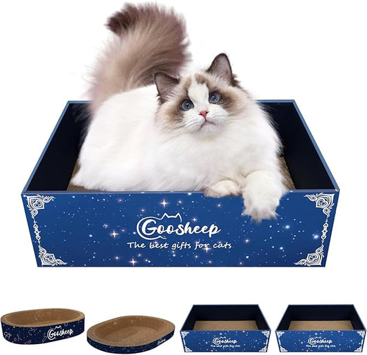 Goosheep 4PSC Cat Scratcher Cardboard 4-in1 Cat Bed Scratching Post for Indoor Cats Oval Corrugated Cardboard Bed Cats Scratching Board
