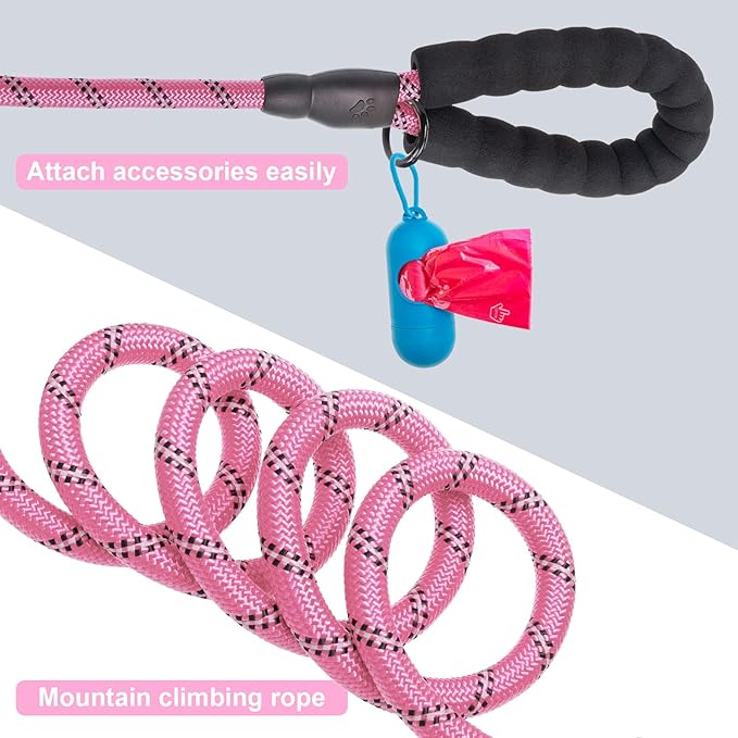 BEAUTYZOO Heavy Duty Rope Dog Leash 3 Pack, 6FT Nylon Pet Leash with Reflective Thread, Soft Padded Handle Thick Lead Strong Dog Leashes for Large Medium Dogs Small Puppy Training 6'*1/2 inch
