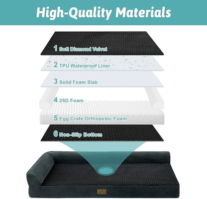 COZY KISS Orthopedic Dog Bed for Large Size Dog, XL Dogs Crate Bed, L Shaped Foam Anti-Slip Bottom Pet Cat Sofa with Washable Removable Cover, Suitable for Pet Up to 100 lbs, 44x32x7 inch, Black