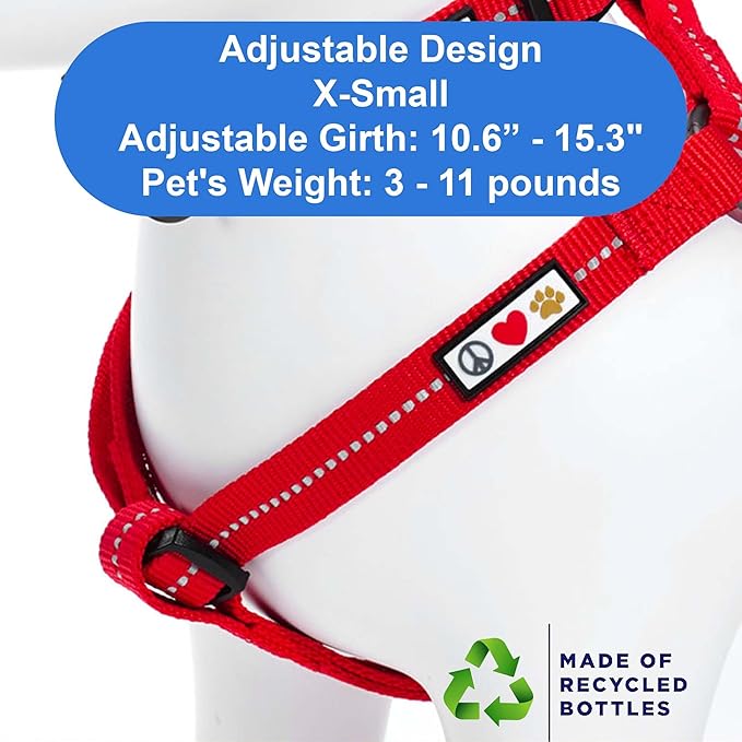 Pawtitas Recycled Reflective Step-in Dog Harness – Adjustable No-Pull Vest for Puppies to Seniors, Safe & Comfortable XS Red
