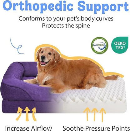 Washable Orthopedic Dog Bed for Medium Large Size Dogs with Removable Orthopedic Foam- Memory Foam Pet Couch Sofa Cover Waterproof Bolsters