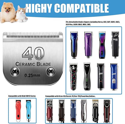 Dog Grooming Replacement Blades Compatible with Andis Dog Clipper, Dog Clipper Blades Compatible with Oster A5,Wahl KM-10 Series Dog Clipper,#40 Blades (0.25mm)