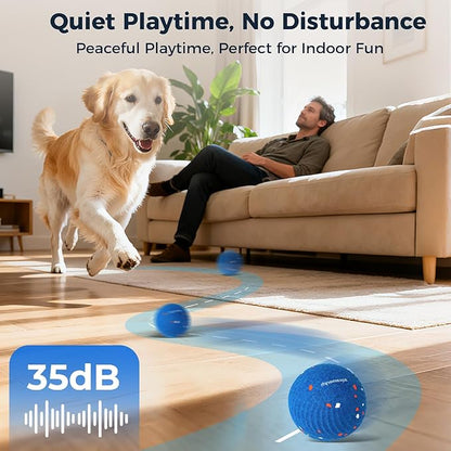 Aquamorph 2 Pack Interactive Dog Balls - Auto Moving Bouncing Vibrating Washable Dog Toys for Large Medium Dogs, Type-C Rechargeable, Blue and Orange, Ripple Pattern