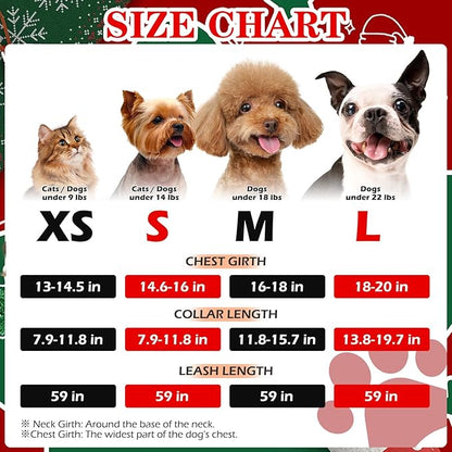 EXPAWLORER Christmas Puppy Harness - Dog Collar and Leash - Soft Mesh Padded Adjustable Step in Small Dog Vest Harness No Pull, Reflective Escape Proof for Outdoor Walking, Red M