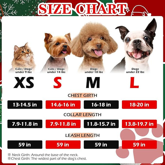 EXPAWLORER Christmas Puppy Harness - Dog Collar and Leash - Soft Mesh Padded Adjustable Step in Small Dog Vest Harness No Pull, Reflective Escape Proof for Outdoor Walking, Red M