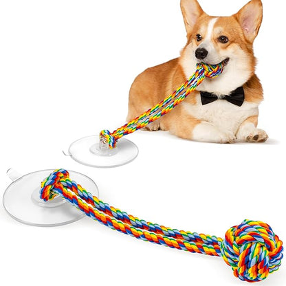 Duocharm Interactive Suction Cup Tug Dog Toy for Small to Medium Dogs,Cotton Tug Rope,Puppy Teething Toy,Indestructible Chew Toy for Aggressive Chewers,Puzzle Enrichment Toy to Keep Dogs Busy,Red-Blue
