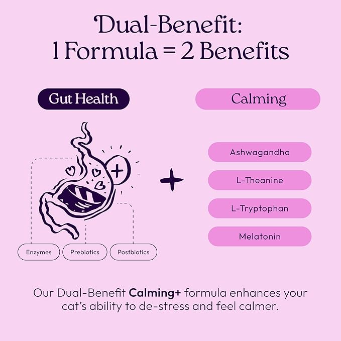 New! WellJoy Cat Supplement Calming+ GutBoost | Cat Health Supplement | Promotes Relaxation & Calmness | Dual-Benefit GutBoost Formulation | Vet Formulated | USA Made | Chicken Flavor | 90 Soft Chews