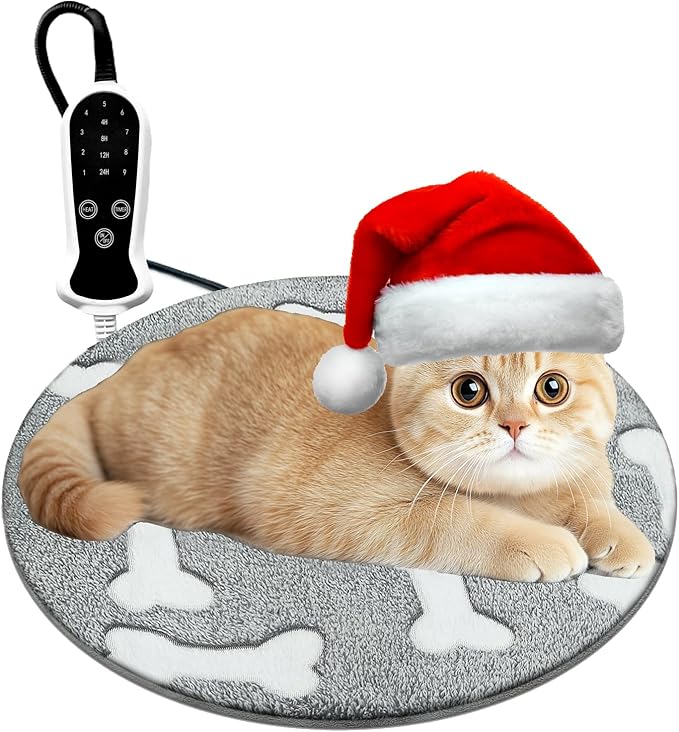 Quwzayail Pet Heating Pad Waterproof for cat Smart Switch, 9 Level Digital Display Switch, Heating Pads for Puppy delivery Products, Dog beds (16.0" Lx 16.0" W x0.5 Th, Gray Pattern)