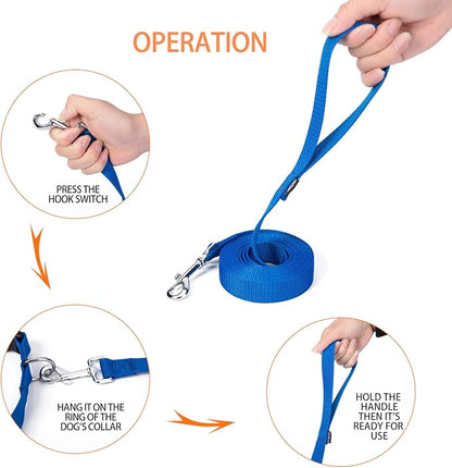 Siumouhoi Strong Durable Nylon Dog Training Leash, 1 Inch Wide Traction Rope, 6 ft 10ft 15ft Long, for Small and Medium Dog (Blue, 10 Feet)