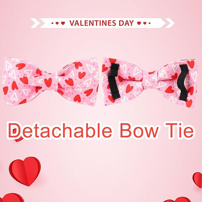 Valentine’s Day Dog Collar with Bow Tie, Red Heart Bowtie Collar with Metal Buckle, Valentine’s Day Gift Pet Collar for Puppy Girl Boy Dog or Cat, Wedding Dog Collar, L, Neck 16-24in