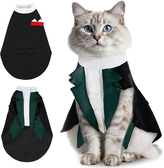 ADNIKIA Cat Tuxedo Suit, Stylish Cat Tuxedo Outfit Formal Suit, Kitten Formal Attire Wedding Birthday Onesie Costume for Male Girl Hairless Cats, Pet Fashion Apparel Fancy Clothes, Grey, XL
