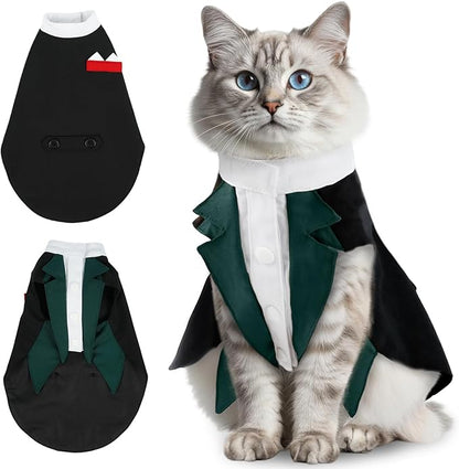 ADNIKIA Cat Tuxedo Suit, Stylish Cat Tuxedo Outfit Formal Suit, Kitten Formal Attire Wedding Birthday Onesie Costume for Male Girl Hairless Cats, Pet Fashion Apparel Fancy Clothes, Grey, XL
