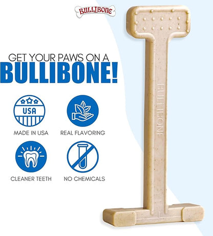 Bullibone Nylon Dog Chew Toy for Aggressive Chewers - Dental Hygiene Bone with Chicken Flavor, Durable Tough Chew Toys for Small Dogs, Indestructible Dog Bone - 3 Pack