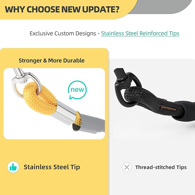 Mile High Life Dog Leash, with Comfortable Padded Handle, Yellow Nylon Rope Leash with Steel Tips, Heavy Duty 4 Feet Pet Leashes (Yellow,48 Inches)