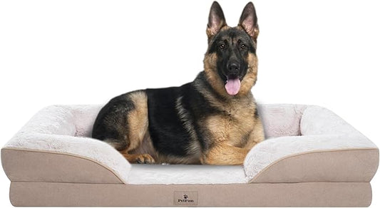 PetFun XL Orthopedic Dog Beds Large Sized Dog - Washable Large Dog Cat Bed Waterproof, Comfort Dogs Couch Sofa with Washable Removable Cover, Pet Bed with Nonskid Bottom, Beige, 42"